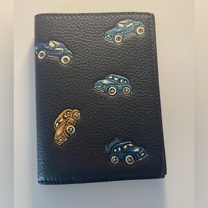 NWT Coach Unisex Navy Blue Leather Passport Wallet with Car Appliqués